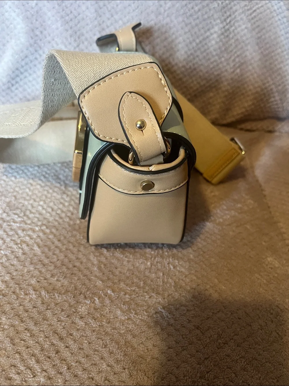 True Religion Mint Green Leather Crossbody with Beige Canvas Strap